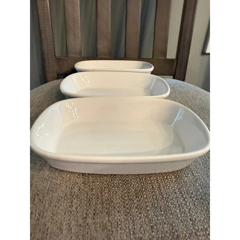 Vintage White Ceramic Oven Proof Japan Au Gratin Baking Dishes Set of 7